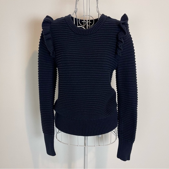 Banana Republic Women's Navy Ruffle Sweater crew neck long sleeve pullover SZ XS - Picture 1 of 8